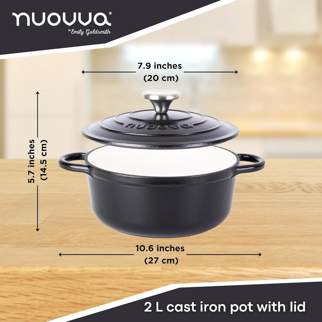 Black Cast Iron Dutch Oven with Lid - 2L, 20cm