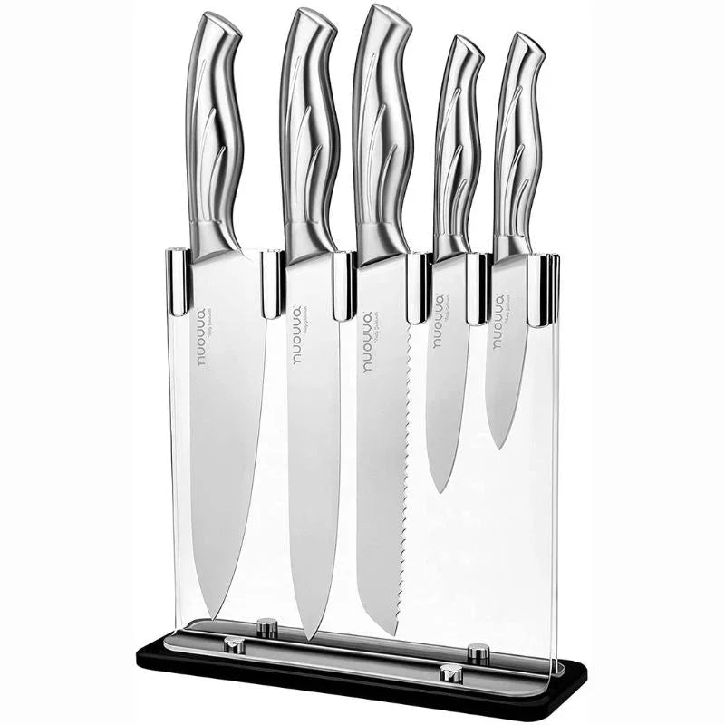 Stainless Steel Knife Set With Acrylic Block -5 Pieces, by  Nuovva