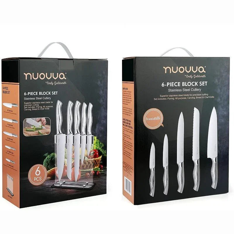 Stainless Steel Knife Set With Acrylic Block -5 Pieces, by  Nuovva