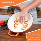 Orange Shallow Cast Iron Casserole Dish with Lid - 32cm - 3.5L, by Nuovva