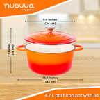 Orange Cast Iron Dutch Oven with Lid, Casserole Pot - 24cm - 4.7L