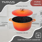Orange Aluminium Casserole Pot with Lid - 4L - 24cm, by Nuovva