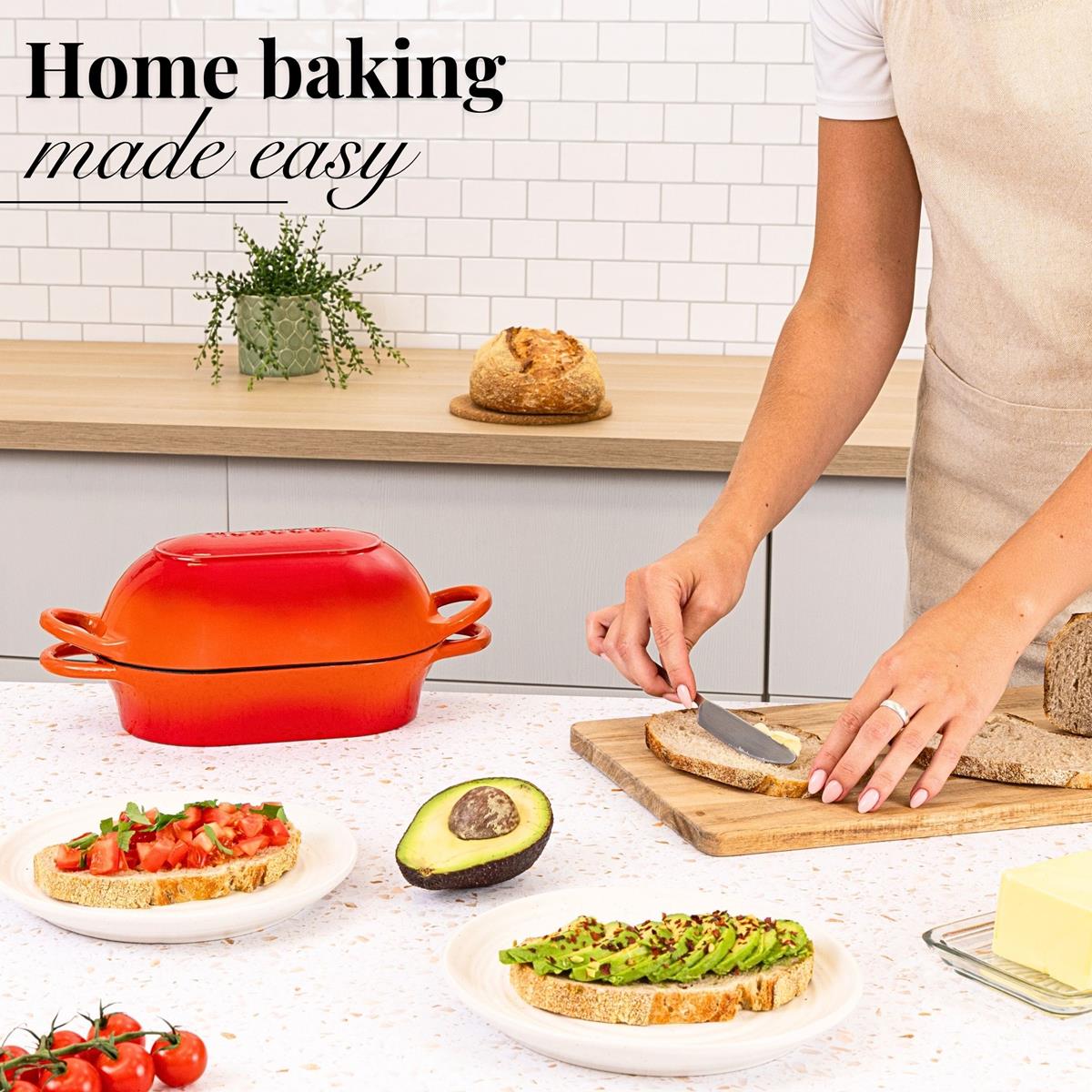 Orange Enamelled Cast Iron Bread Loaf Pot, Non-Stick Dutch Oven - 22.5x14cm, by Nuovva