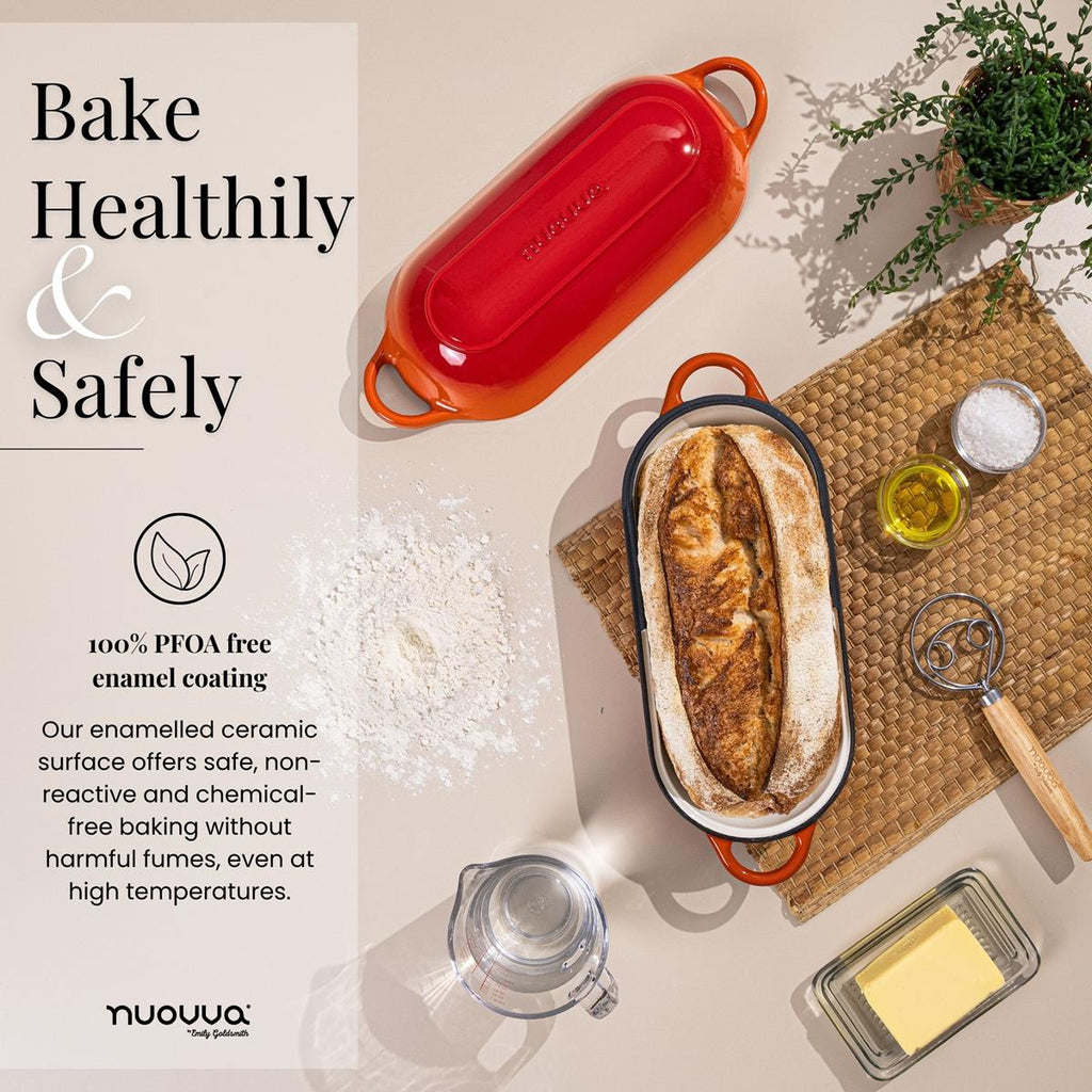 Orange Enamelled Cast Iron Bread Loaf Pot, Non-Stick Dutch Oven - 32x14cm, By Nuovva