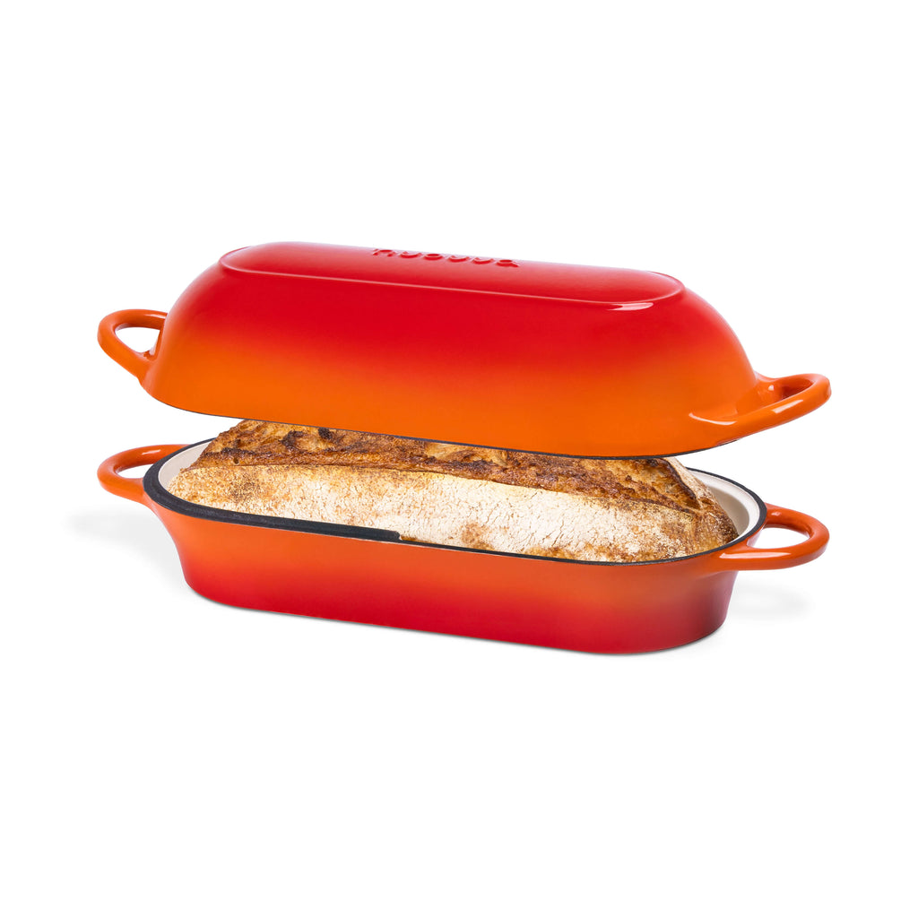 Orange Enamelled Cast Iron Bread Loaf Pot, Non-Stick Dutch Oven - 32x14cm, By Nuovva