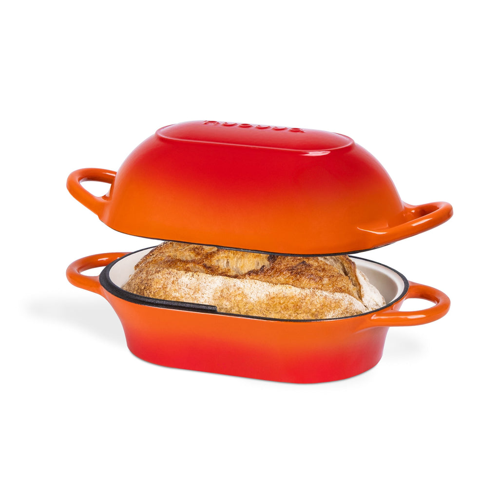 Orange Enamelled Cast Iron Bread Loaf Pot, Non-Stick Dutch Oven - 22.5x14cm, by Nuovva