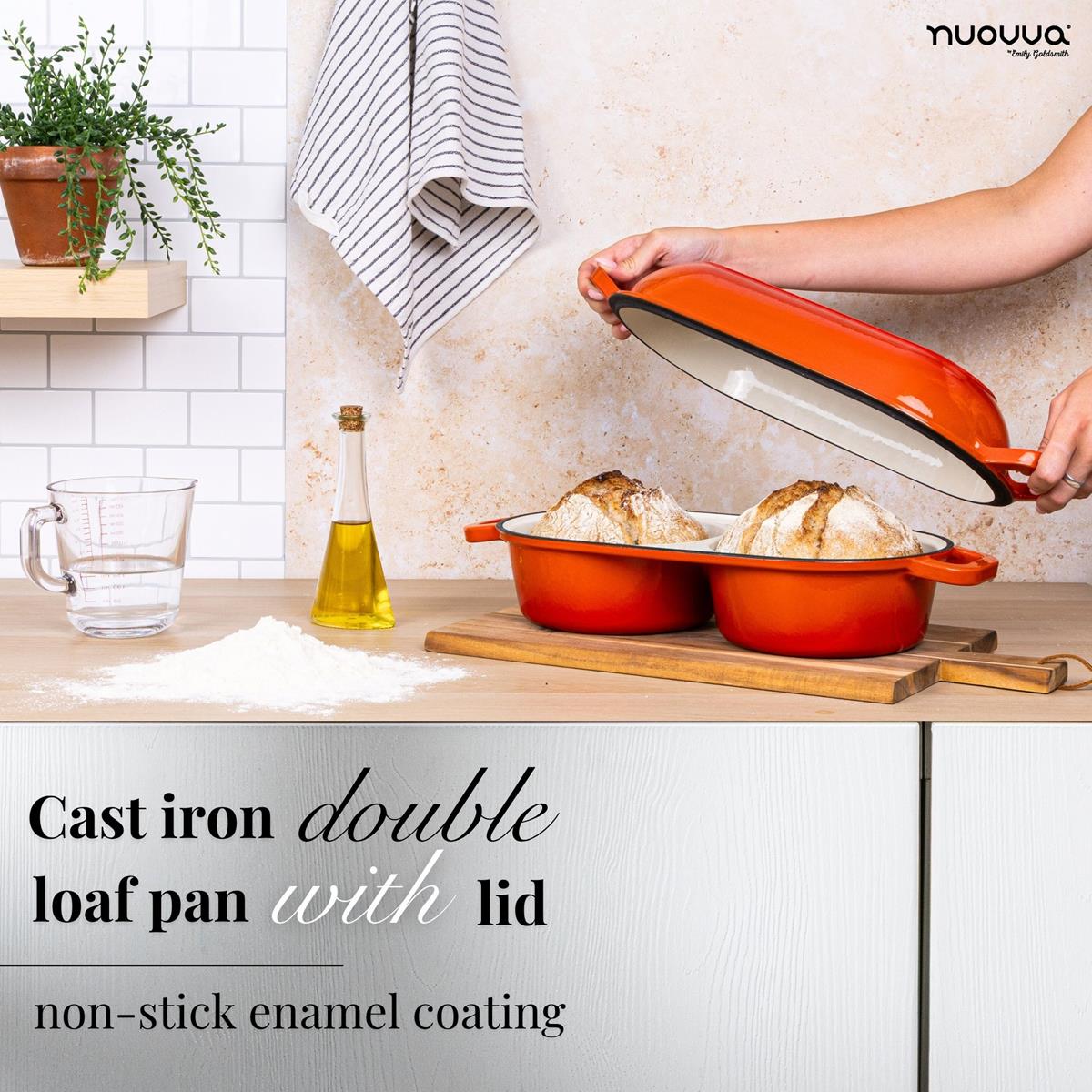 Orange Enamelled Cast Iron Dutch Oven, Double Loaf Bread Pan, 16cm, By Nuovva