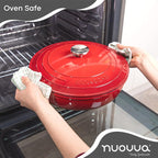 Red Aluminium Shallow Casserole Pan with Lid - 28cm - 3.9L, by Nuovva
