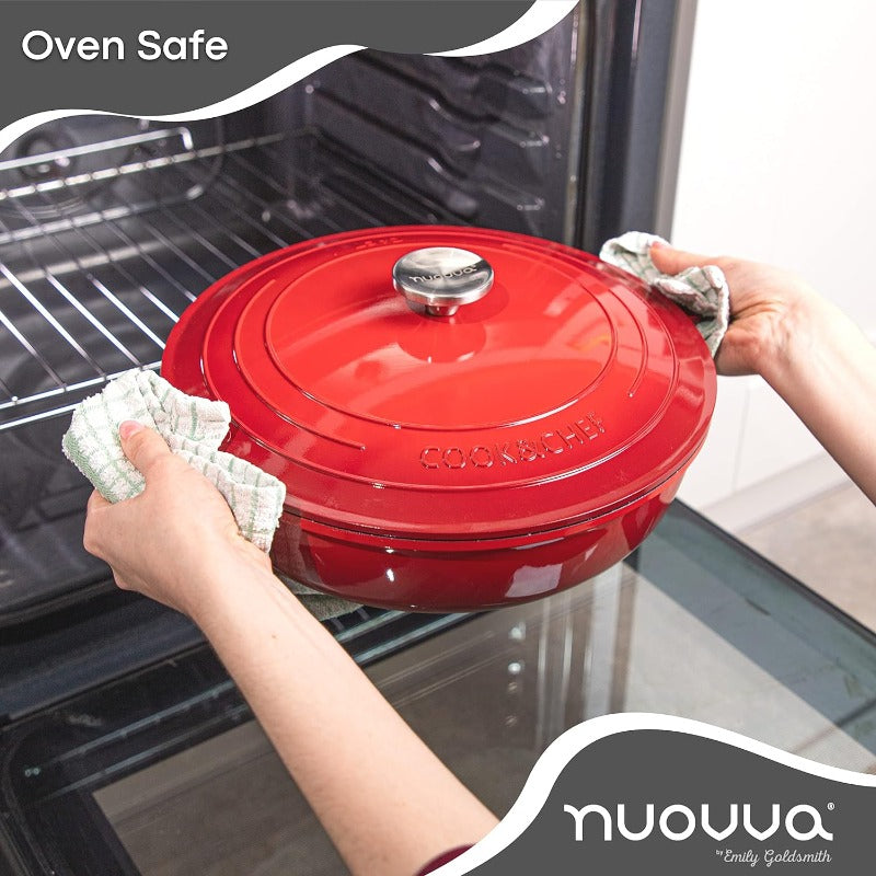 Red Aluminium Shallow Casserole Pan with Lid - 28cm - 3.9L, by Nuovva
