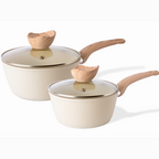 Cream Granite Non-Stick Saucepan with Lid (Multiple Set Sizes), by Nuovva