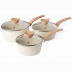 Cream Granite Non-Stick Saucepan Set with Lids (2 pieces / 3 pieces) by Nuovva