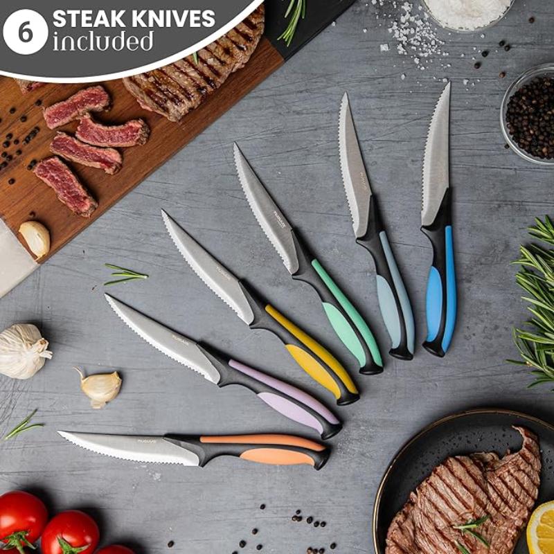 Professional Multicolour Kitchen Knife Set with Acrylic Block - 17 Pieces, by Nuovva