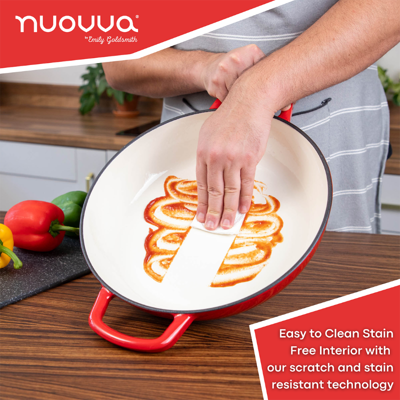 Shallow Cast Iron Casserole Dish with Lid - 32cm - 3.5L (Multiple Colours), by Nuovva