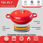 Red Shallow Cast Iron Casserole Dish with Lid - 32cm - 3.5L, by Nuovva