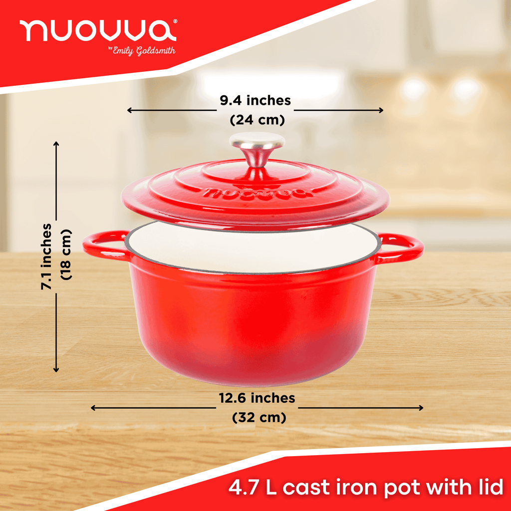 Red Cast Iron Dutch Oven with Lid, Casserole Pot - 24cm - 4.7L