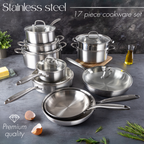 Stainless Steel Cookware Set of 17, 14, 8, 6, 5 with Lids – by Nuovva