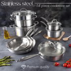 Stainless Steel Cookware Set of 17, 14, 8, 6, 5 with Lids – by Nuovva