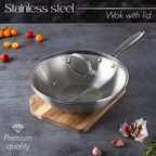 Stainless Steel Wok & Saute Pan 28cm with Glass Lids – Induction Safe - By Nuovva