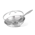 Stainless Steel Wok & Saute Pan 28cm with Glass Lids – Induction Safe - By Nuovva