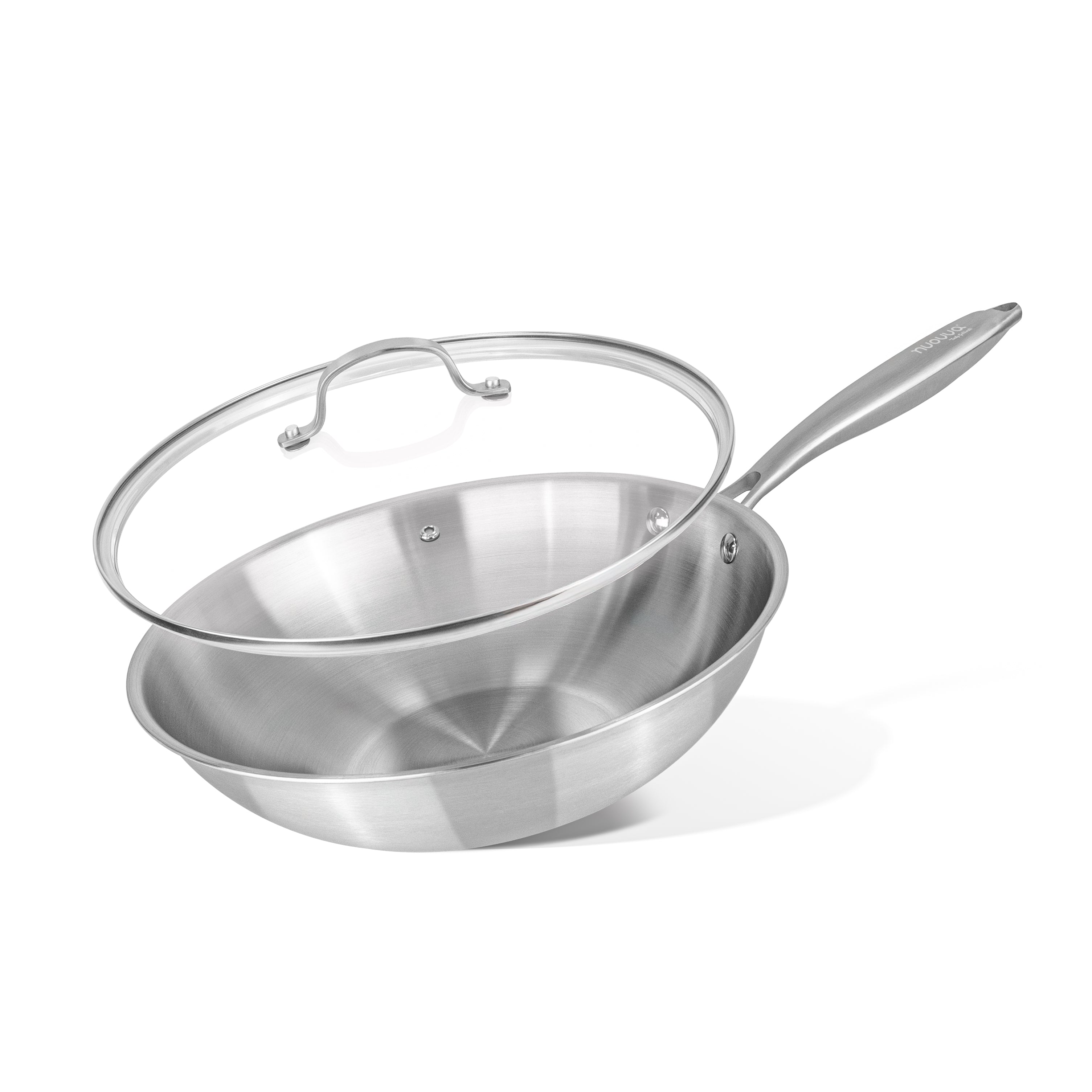 Stainless Steel Wok & Saute Pan 28cm with Glass Lids – Induction Safe - By Nuovva
