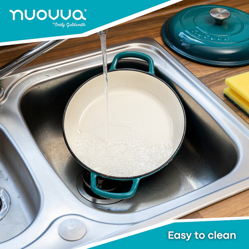 Teal Shallow Cast Iron Dutch Oven Casserole Pot - 2.2L - 26cm, by Nuovva