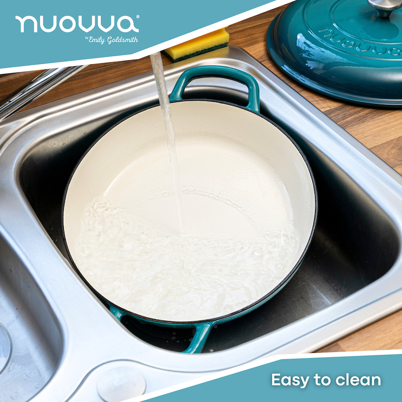 Shallow Cast Iron Casserole Dish with Lid - 32cm - 3.5L (Multiple Colours), by Nuovva