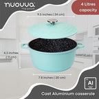 Aluminium Casserole Pot with Lid - 4L - 24cm, (Multiple Colours) by Nuovva