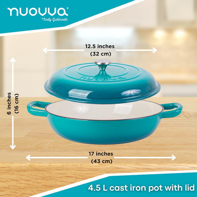 Shallow Cast Iron Dutch Oven Casserole Pot (Multiple Colours & Sizes) by Nuovva