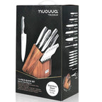 Stainless Steel Knife Set with Hardwood Block (Multiple Quantities: 5pcs, 14pcs), by Nuovva