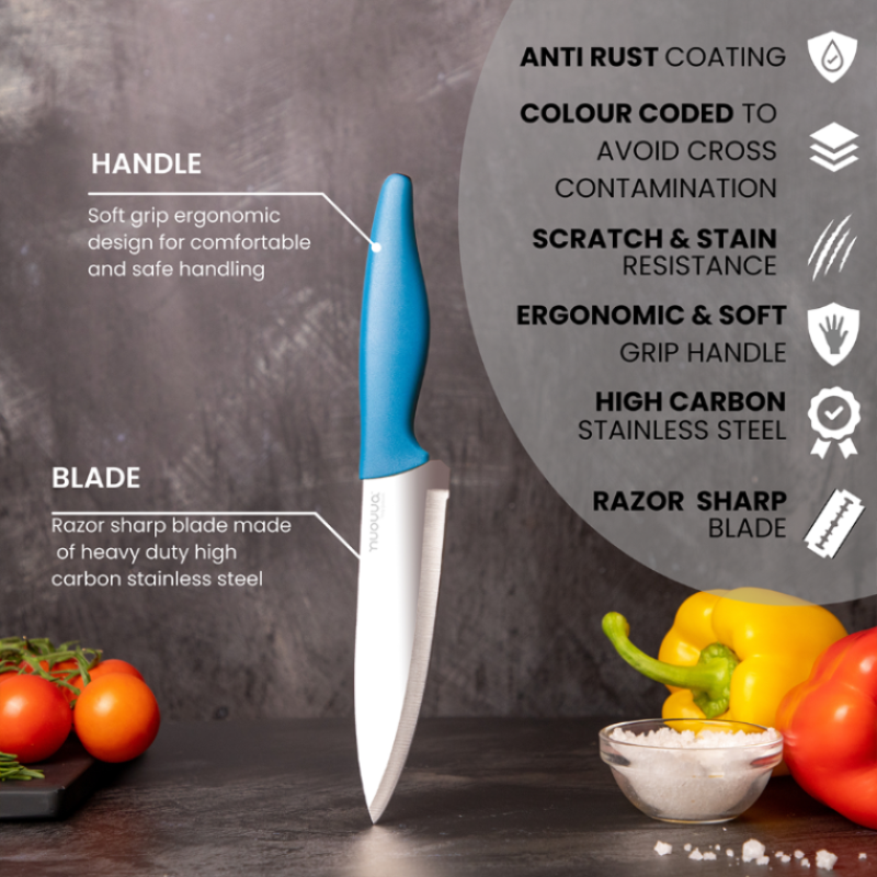 Kitchen Knife Set, Stainless Steel Non-Stick Blades - 3 pieces (Multiple Colours), by Nuovva