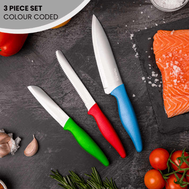 Multicolour Kitchen Knife Set, Stainless Steel Non-Stick Blades - 3 pieces, by Nuovva