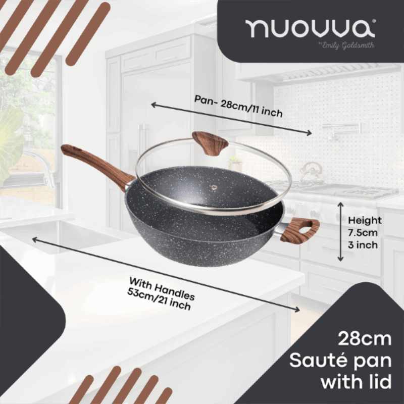 Induction Non-Stick Sauté Pan With Lid - 28cm( Multiple Colours) by Nuovva