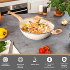 Cream Induction Non-Stick Sauté Pan With Lid - 28cm by Nuovva