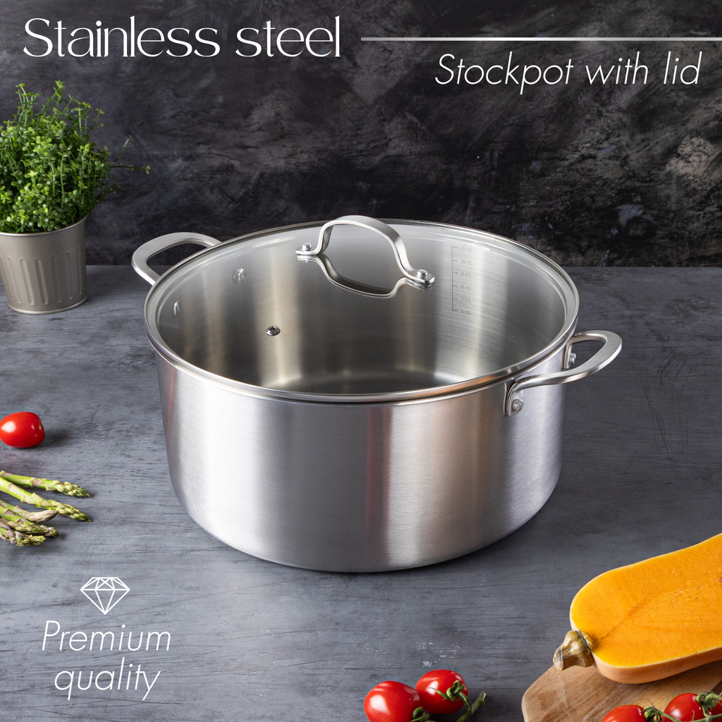 32cm Stainless Steel Stockpot with Glass Lid – Induction & Oven Safe ( 32cm 11.8L) – By Nuovva
