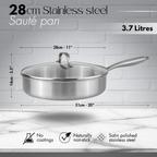 28cm Stainless Steel Sauté Pan with Glass Lid – Induction Safe – By Nuovva