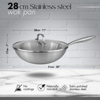 28cm Stainless Steel Non-Stick Wok with Glass Lid – Induction Safe – By Nuovva