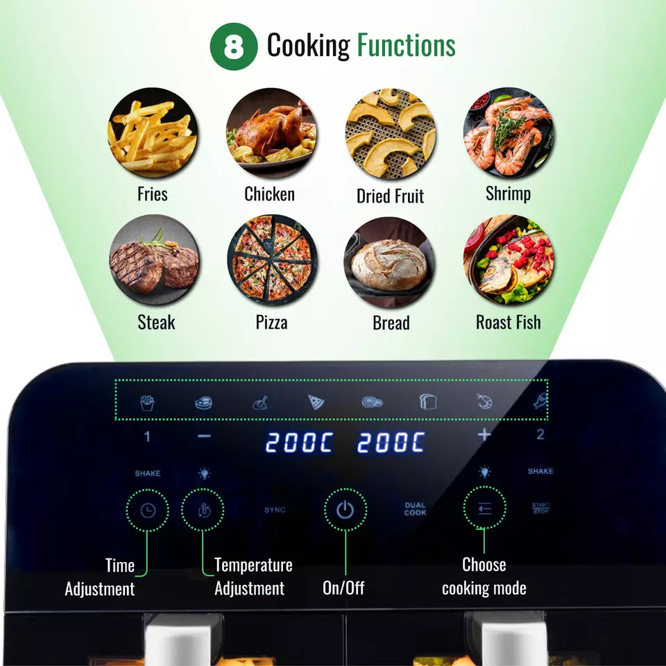 Dual Air Fryer Oven With 12 Presets – 9L, 2400W, by Nuovva