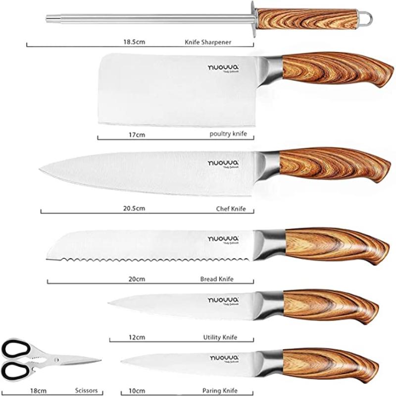 Wooden Kitchen Knife Set with Rotating Block - 7-Piece Set, by Nuovva
